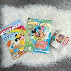 Vintage Walt Disney Mickey Mouse magazines and 3D Mickeys diamond Jubilee mug